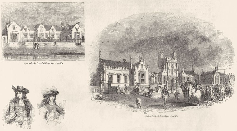 BEDFORD. & Lady Owen's School; William III costume 1845 old antique print